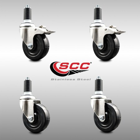 Service Caster 4 Inch 316SS Hard Rubber Swivel 1-3/8 Inch Expanding Stem Caster Lck Brake, 2PK SCC-SS316TTLEX20S414-HRS-2-S-2-138